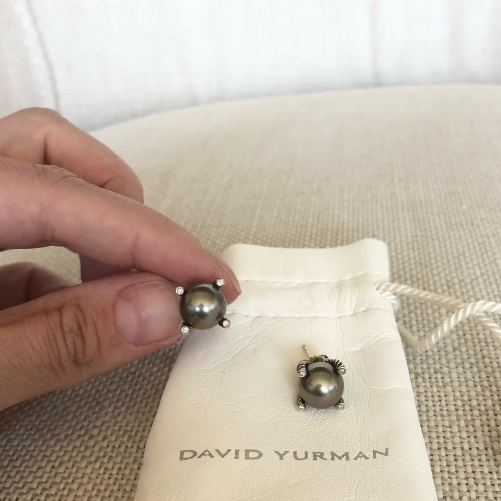 David Yurman Pearl Stud Earrings with Diamonds